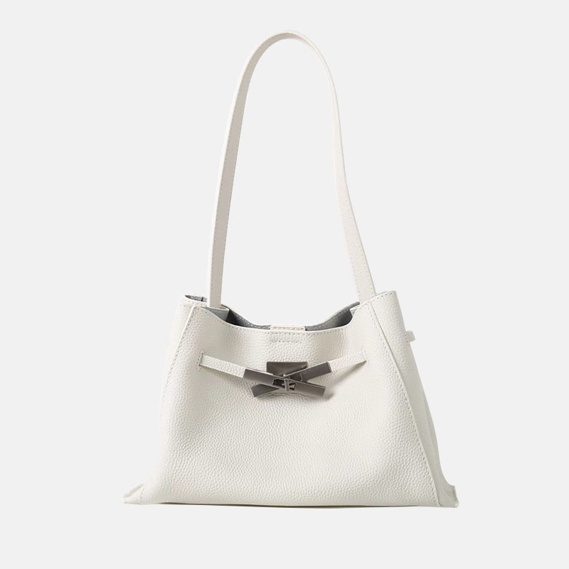 Women's Full-Grain Leather Crossbody Shoulder Hobo Bag with Silver Lock