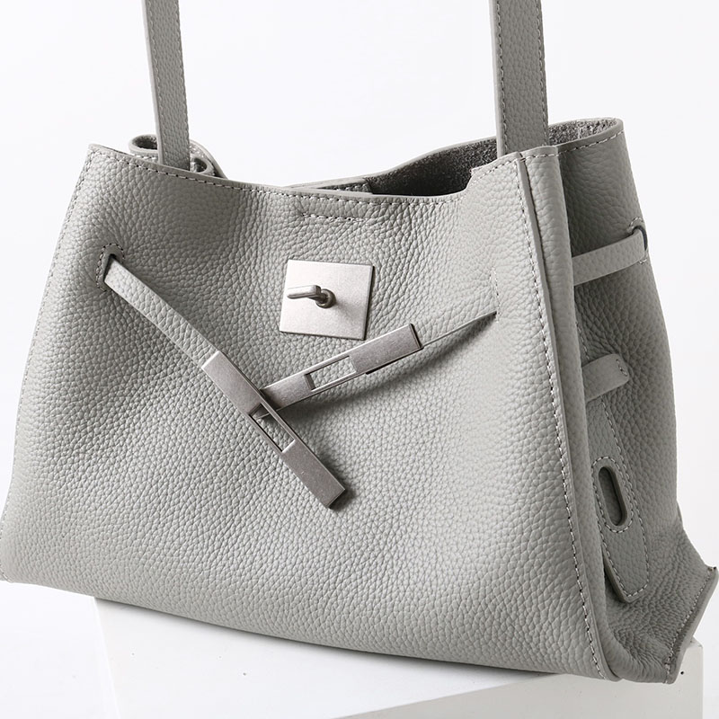 Women's Full-Grain Leather Crossbody Shoulder Hobo Bag with Silver Lock
