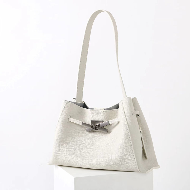 Women's Full-Grain Leather Crossbody Shoulder Hobo Bag with Silver Lock
