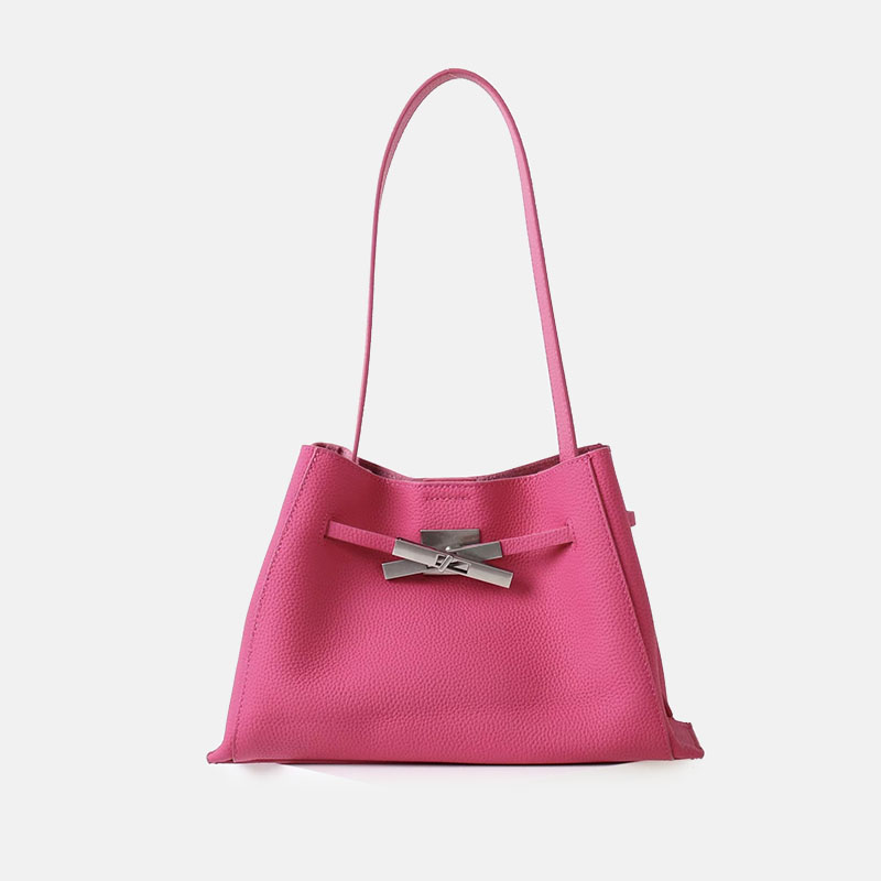 Women's Full-Grain Leather Crossbody Shoulder Hobo Bag with Silver Lock