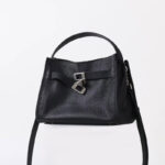 Women's Full-Grain Leather Drawstring Buckle Bucket Handbag with Crossbody Strap