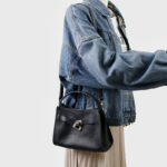 Women's Full-Grain Leather Drawstring Buckle Bucket Handbag with Crossbody Strap