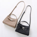 Women's Full-Grain Leather Drawstring Buckle Bucket Handbag with Crossbody Strap