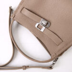 Women's Full-Grain Leather Drawstring Buckle Bucket Handbag with Crossbody Strap
