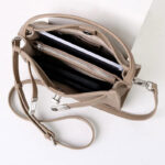 Women's Full-Grain Leather Drawstring Buckle Bucket Handbag with Crossbody Strap