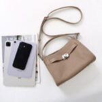 Women's Full-Grain Leather Drawstring Buckle Bucket Handbag with Crossbody Strap