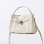 Women's Full-Grain Leather Drawstring Buckle Bucket Handbag with Crossbody Strap