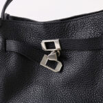 Women's Full-Grain Leather Drawstring Buckle Bucket Handbag with Crossbody Strap