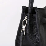 Women's Full-Grain Leather Drawstring Buckle Bucket Handbag with Crossbody Strap