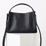 Women's Full-Grain Leather Drawstring Buckle Bucket Handbag with Crossbody Strap