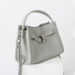 Women's Full-Grain Leather Drawstring Buckle Bucket Handbag with Crossbody Strap