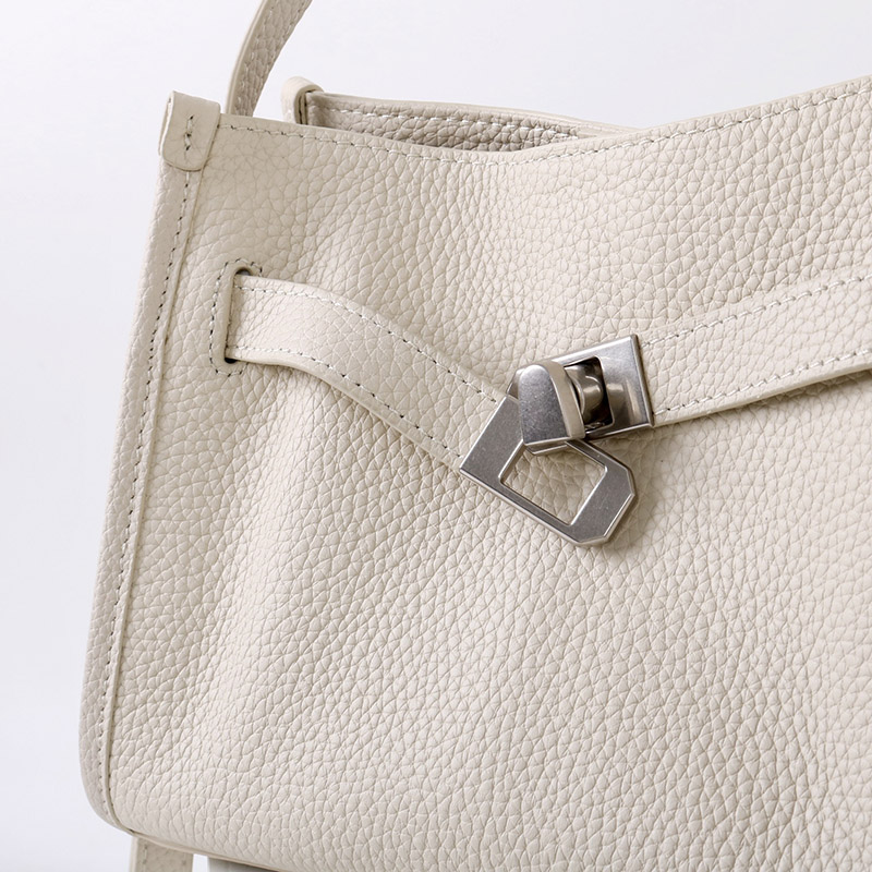 Women's Full-Grain Leather Drawstring Buckle Bucket Handbag with Crossbody Strap