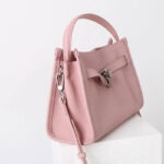 Women's Full-Grain Leather Drawstring Buckle Bucket Handbag with Crossbody Strap