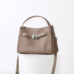 Women's Full-Grain Leather Drawstring Buckle Bucket Handbag with Crossbody Strap