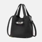 Women's Full-Grain Leather Drawstring Buckle Bucket Handbags with Shoulder Crossbody Strap