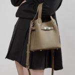 Women's Full-Grain Leather Drawstring Buckle Bucket Handbags with Shoulder Crossbody Strap