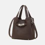 Women's Full-Grain Leather Drawstring Buckle Bucket Handbags with Shoulder Crossbody Strap