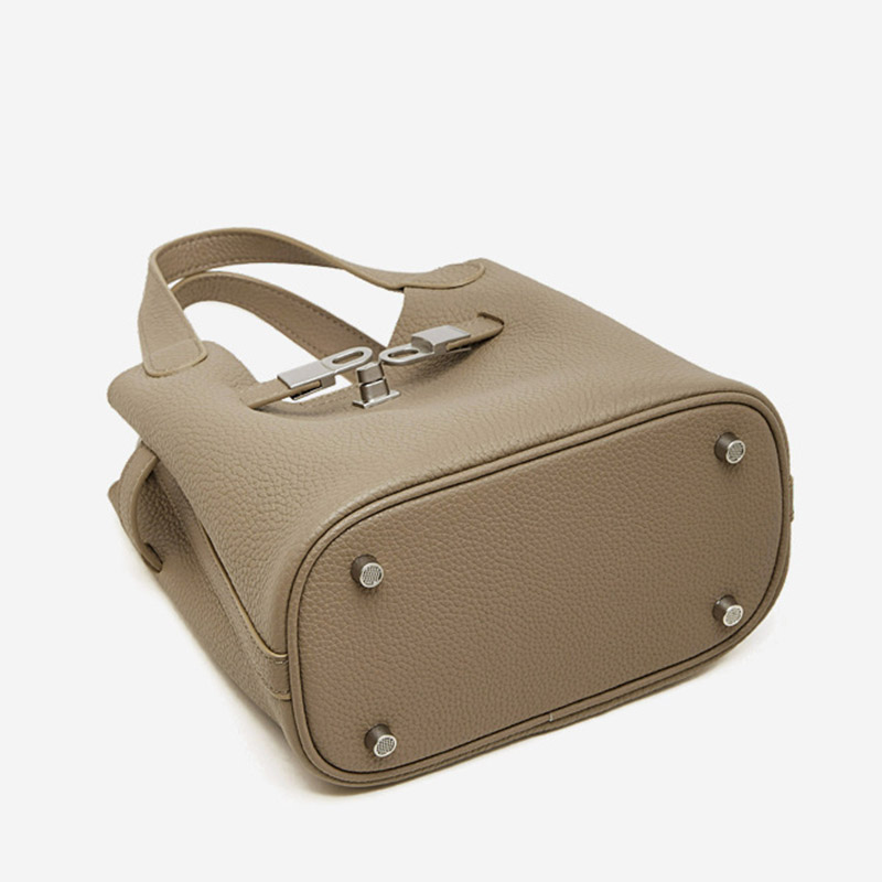 Women's Full-Grain Leather Drawstring Buckle Bucket Handbags with Shoulder Crossbody Strap