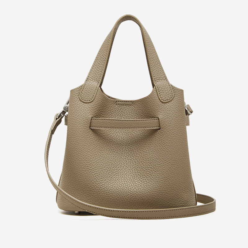 Women's Full-Grain Leather Drawstring Buckle Bucket Handbags with Shoulder Crossbody Strap
