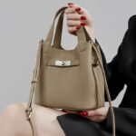 Women's Full-Grain Leather Drawstring Buckle Bucket Handbags with Shoulder Crossbody Strap