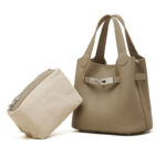 Women's Full-Grain Leather Drawstring Buckle Bucket Handbags with Shoulder Crossbody Strap