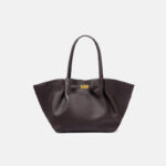 Women's Full-Grain Leather Drawstring Buckle Wing-Shaped Large Shoulder Tote Bag
