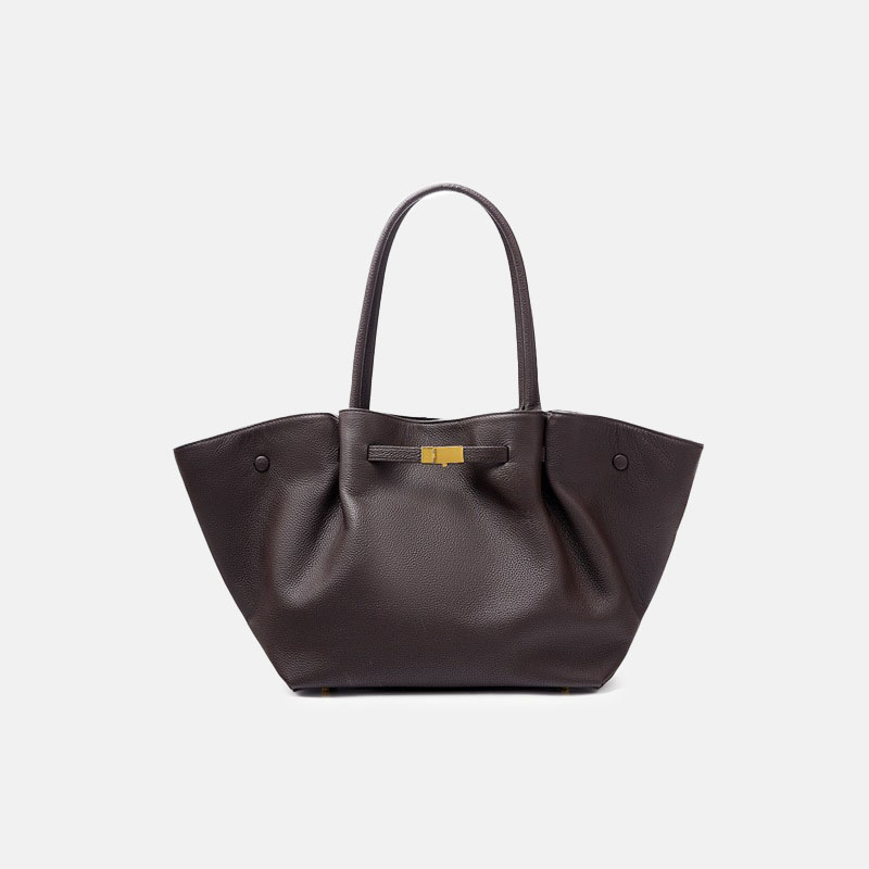 Women's Full-Grain Leather Drawstring Buckle Wing-Shaped Large Shoulder Tote Bag