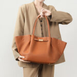 Women's Full-Grain Leather Drawstring Buckle Wing-Shaped Large Shoulder Tote Bag