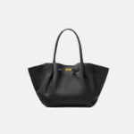 Women's Full-Grain Leather Drawstring Buckle Wing-Shaped Large Shoulder Tote Bag