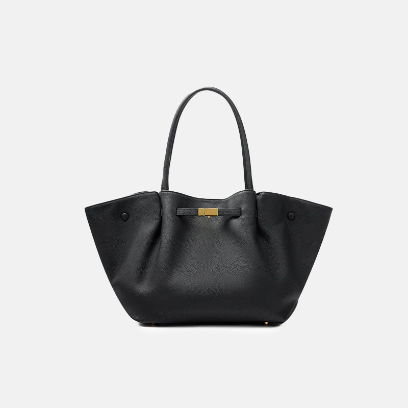 Women's Full-Grain Leather Drawstring Buckle Wing-Shaped Large Shoulder Tote Bag