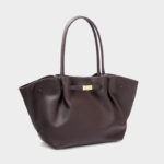 Women's Full-Grain Leather Drawstring Buckle Wing-Shaped Large Shoulder Tote Bag