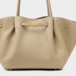 Women's Full-Grain Leather Drawstring Buckle Wing-Shaped Large Shoulder Tote Bag
