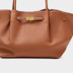 Women's Full-Grain Leather Drawstring Buckle Wing-Shaped Large Shoulder Tote Bag