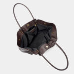 Women's Full-Grain Leather Drawstring Buckle Wing-Shaped Large Shoulder Tote Bag