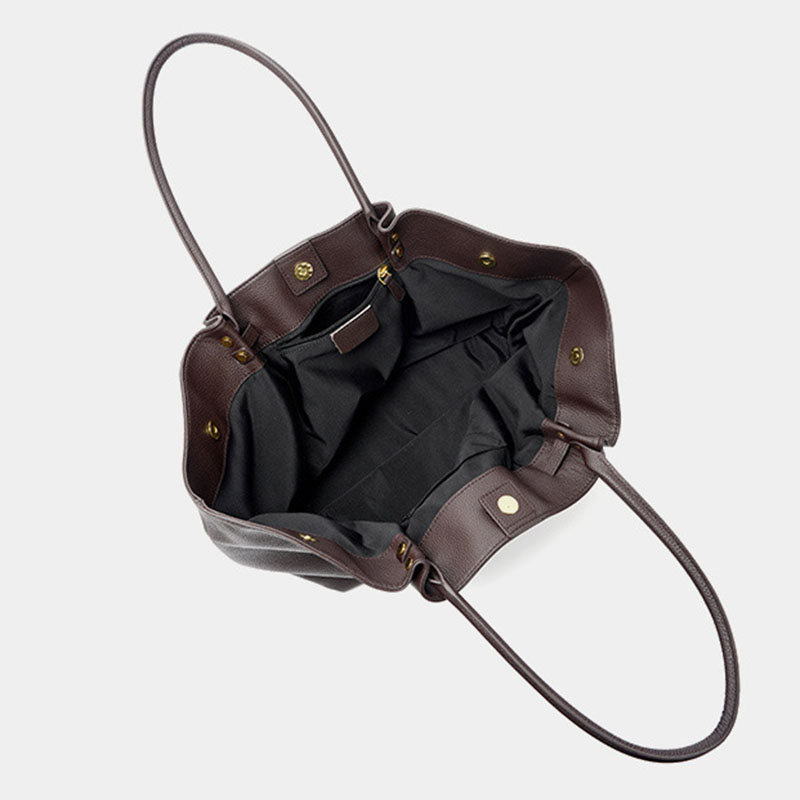 Women's Full-Grain Leather Drawstring Buckle Wing-Shaped Large Shoulder Tote Bag