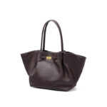 Women's Full-Grain Leather Drawstring Buckle Wing-Shaped Large Shoulder Tote Bag