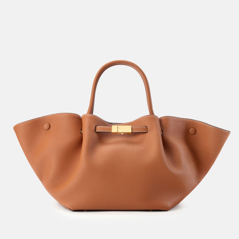 Women's Full-Grain Leather Drawstring Wing Tote Bag with Shoulder Strap