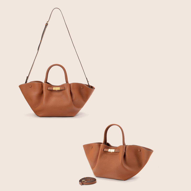 Sac fourre-tout en cuir pleine fleur avec cordon de serrage et bandoulière pour femmes