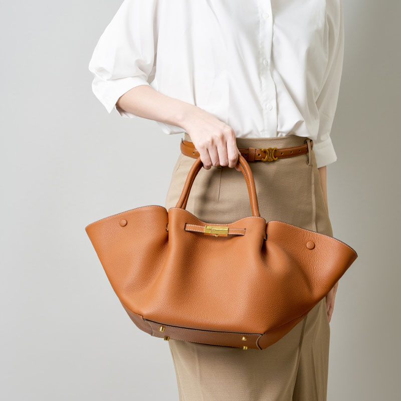 Sac fourre-tout en cuir pleine fleur avec cordon de serrage et bandoulière pour femmes