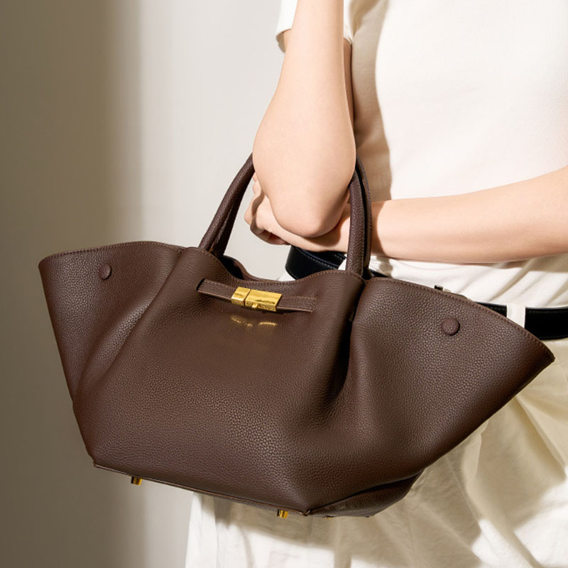 Sac fourre-tout en cuir pleine fleur avec cordon de serrage et bandoulière pour femmes