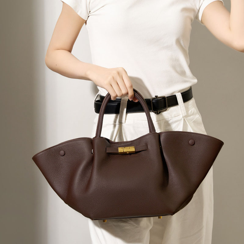 Sac fourre-tout en cuir pleine fleur avec cordon de serrage et bandoulière pour femmes