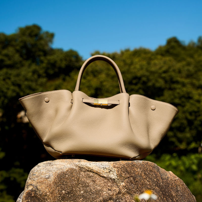 Sac fourre-tout en cuir pleine fleur avec cordon de serrage et bandoulière pour femmes