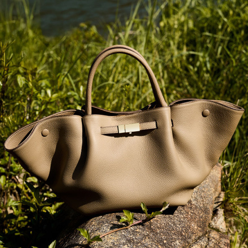 Sac fourre-tout en cuir pleine fleur avec cordon de serrage et bandoulière pour femmes