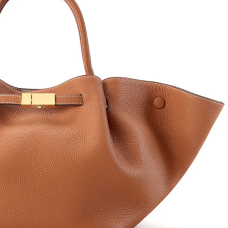 Sac fourre-tout en cuir pleine fleur avec cordon de serrage et bandoulière pour femmes