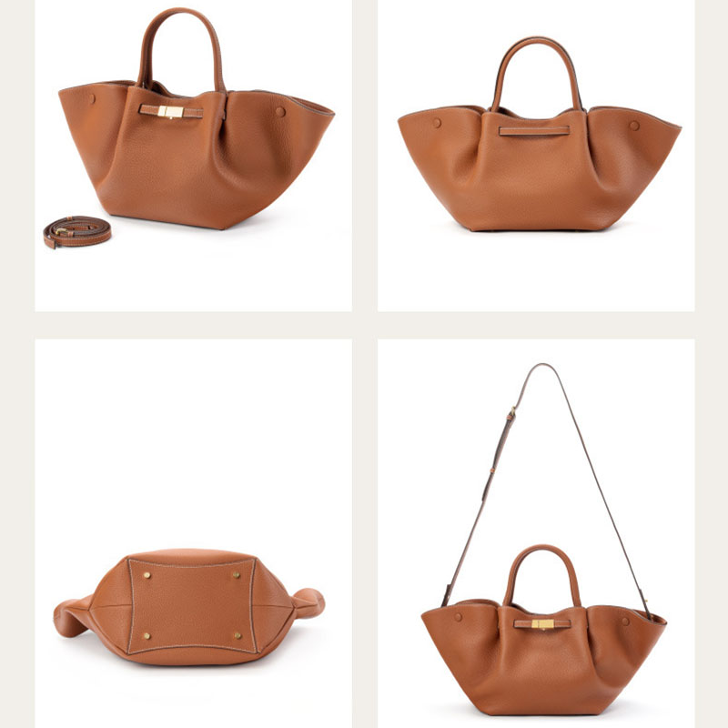 Sac fourre-tout en cuir pleine fleur avec cordon de serrage et bandoulière pour femmes