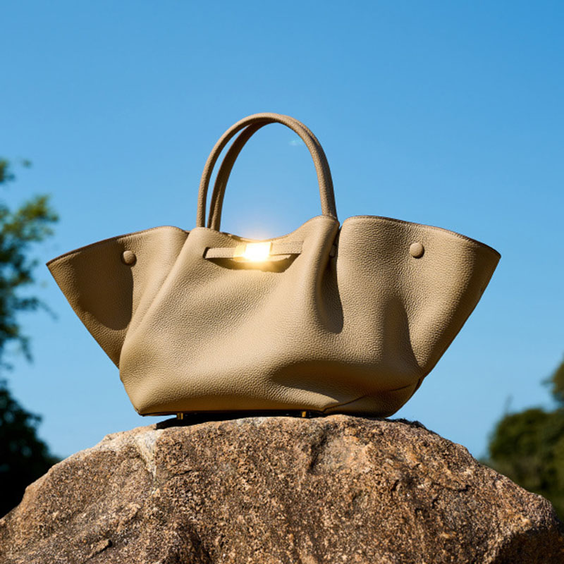 Sac fourre-tout en cuir pleine fleur avec cordon de serrage et bandoulière pour femmes