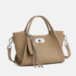 Women's Full-Grain Leather Heart Charm Winged Tote Bag with Crossbody Shoulder Strap