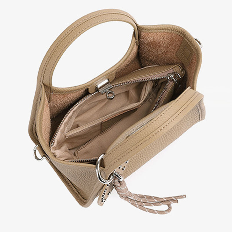 Women's Full-Grain Leather Heart Charm Winged Tote Bag with Crossbody Shoulder Strap