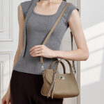 Women's Full-Grain Leather Heart Charm Winged Tote Bag with Crossbody Shoulder Strap
