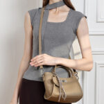 Women's Full-Grain Leather Heart Charm Winged Tote Bag with Crossbody Shoulder Strap